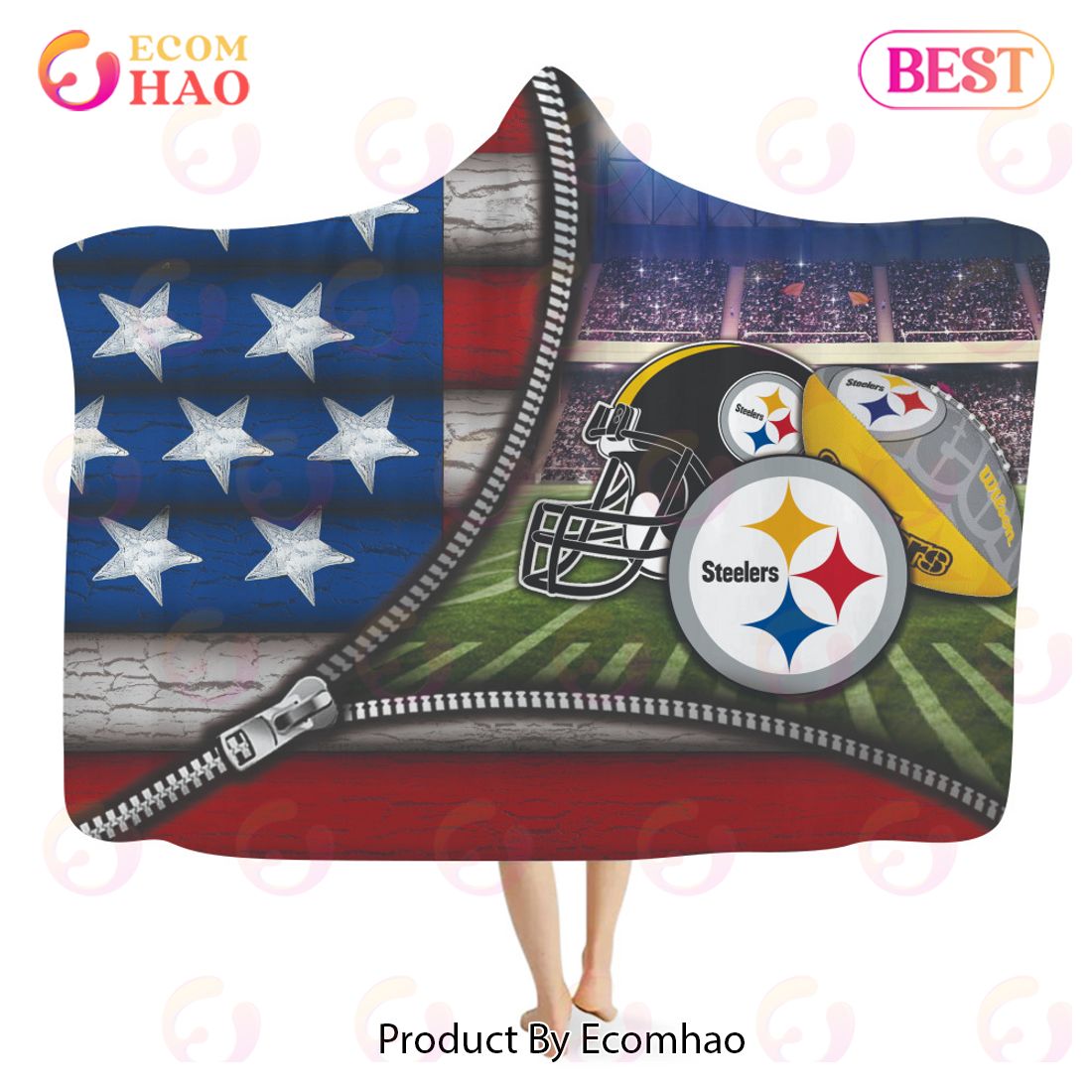 NFL Pittsburgh Steelers 3D Hooded Blanket American