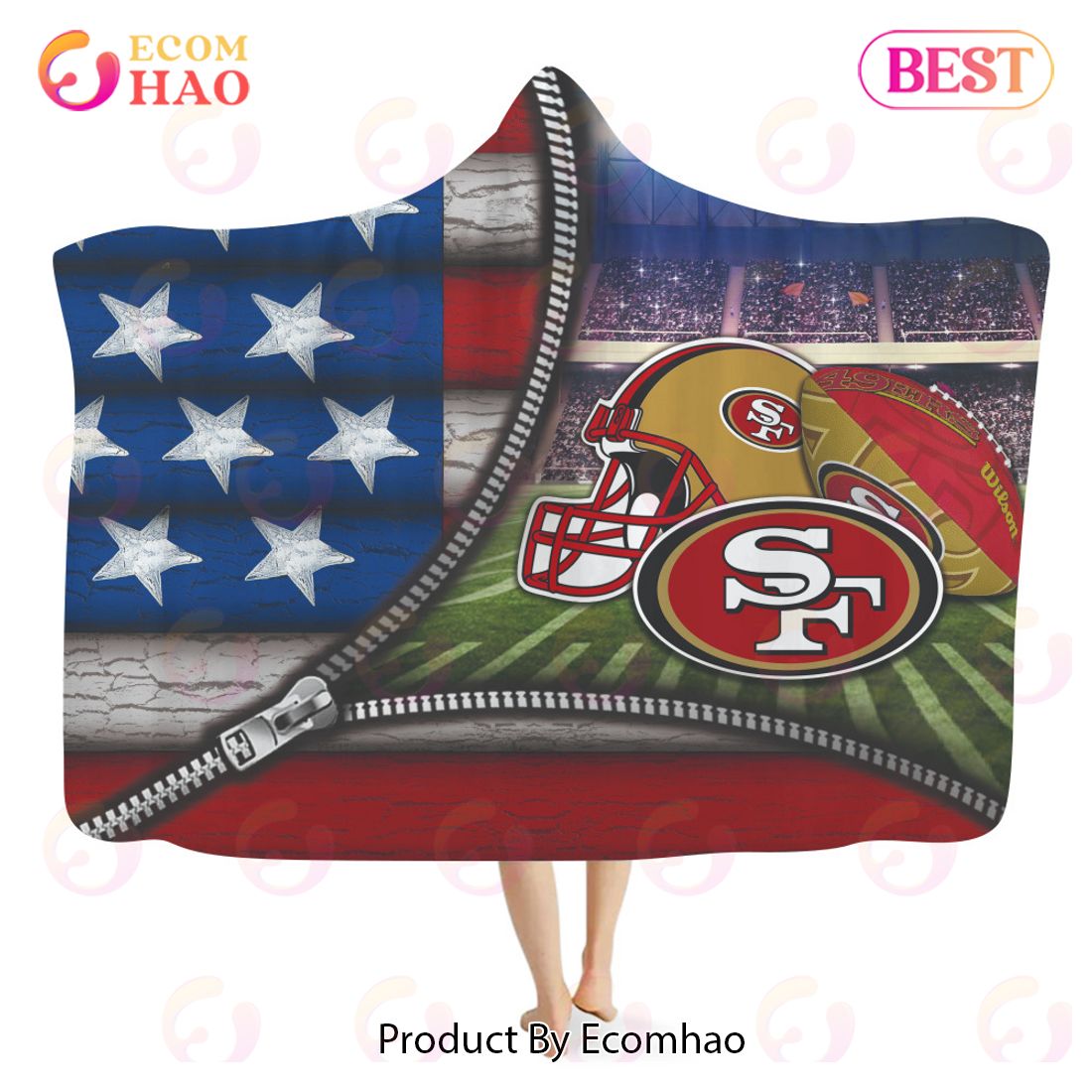 NFL San Francisco 49ers 3D Hooded Blanket American