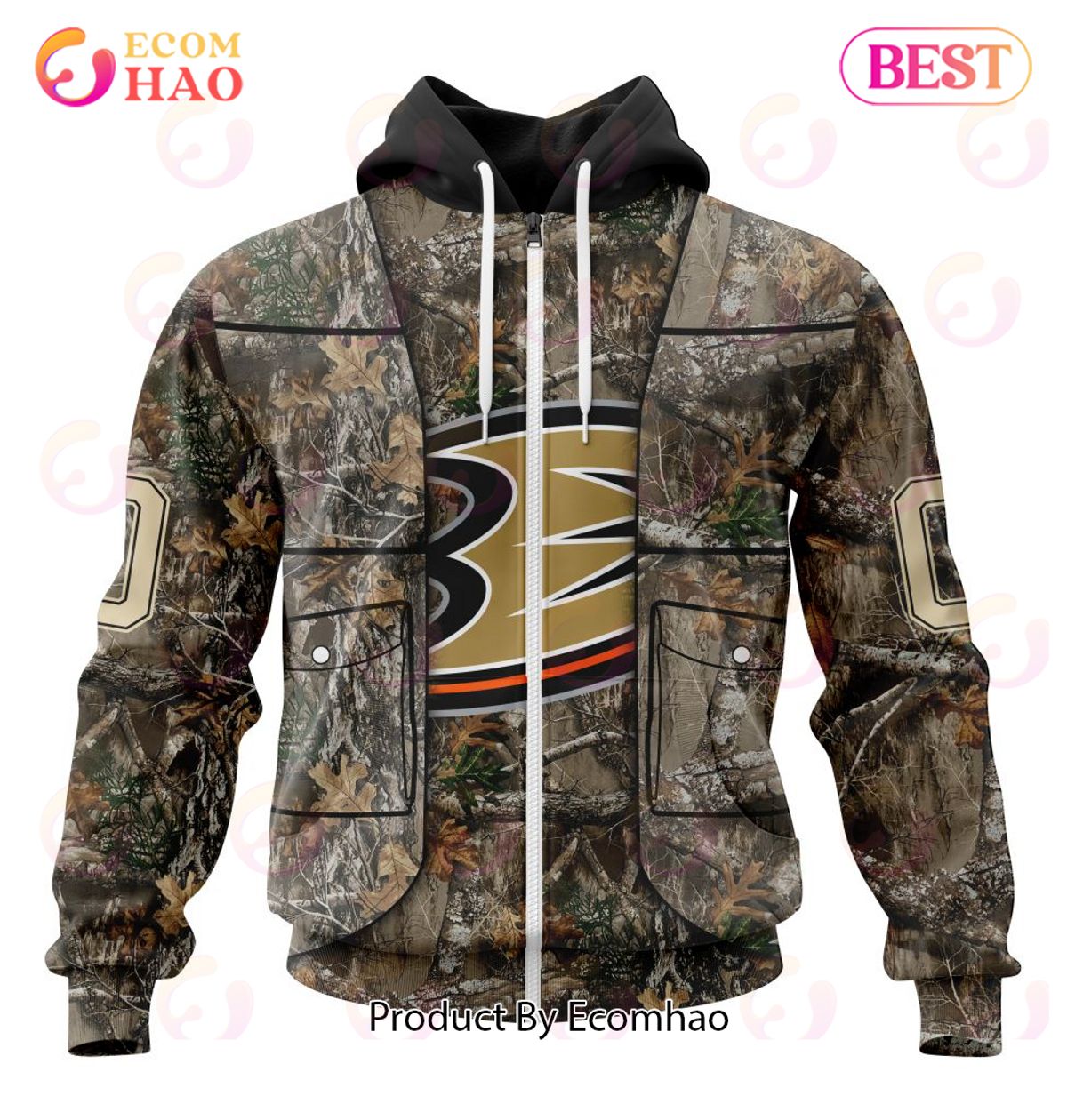 NHL Anaheim Ducks Specialized Unisex Vest Kits With Realtree Camo 3D Hoodie