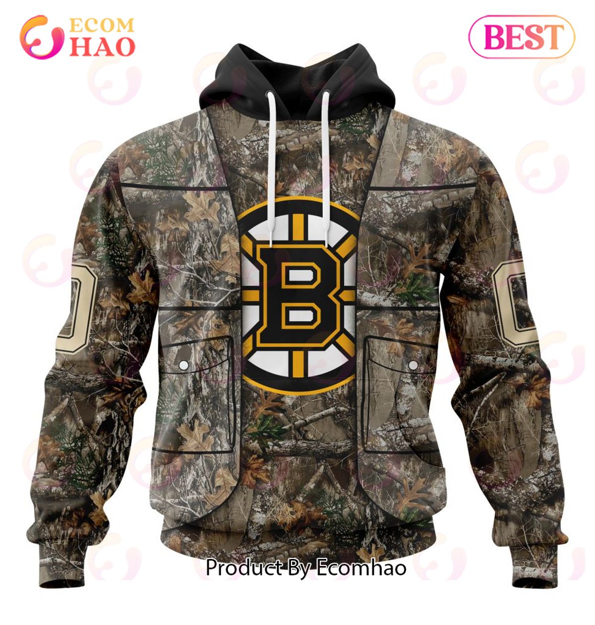 NHL Boston Bruins Specialized Unisex Vest Kits With Realtree Camo 3D Hoodie
