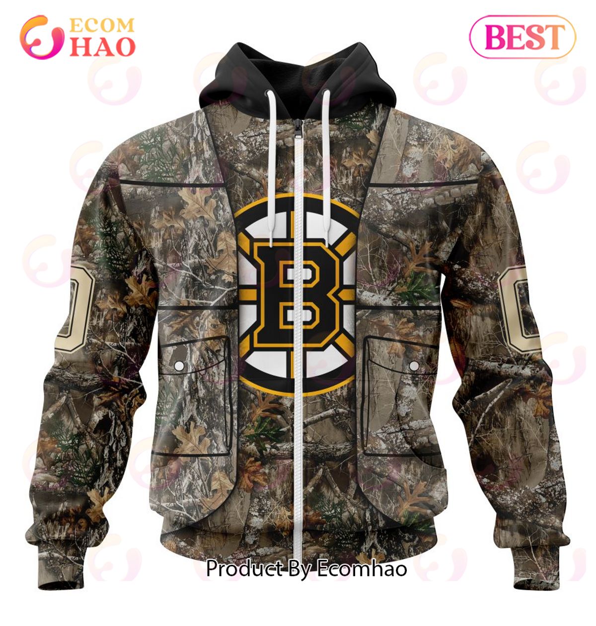 NHL Boston Bruins Specialized Unisex Vest Kits With Realtree Camo 3D Hoodie