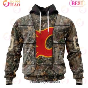 NHL Calgary Flames Specialized Unisex Vest Kits With Realtree Camo 3D Hoodie