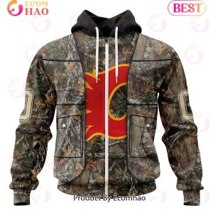 NHL Calgary Flames Specialized Unisex Vest Kits With Realtree Camo 3D Hoodie