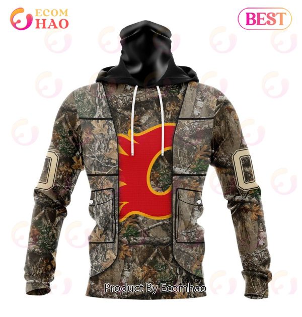 NHL Calgary Flames Specialized Unisex Vest Kits With Realtree Camo 3D Hoodie