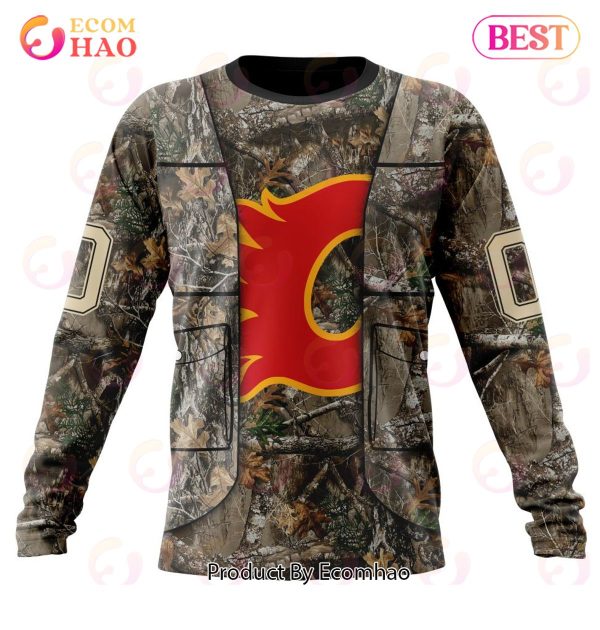 NHL Calgary Flames Specialized Unisex Vest Kits With Realtree Camo 3D Hoodie