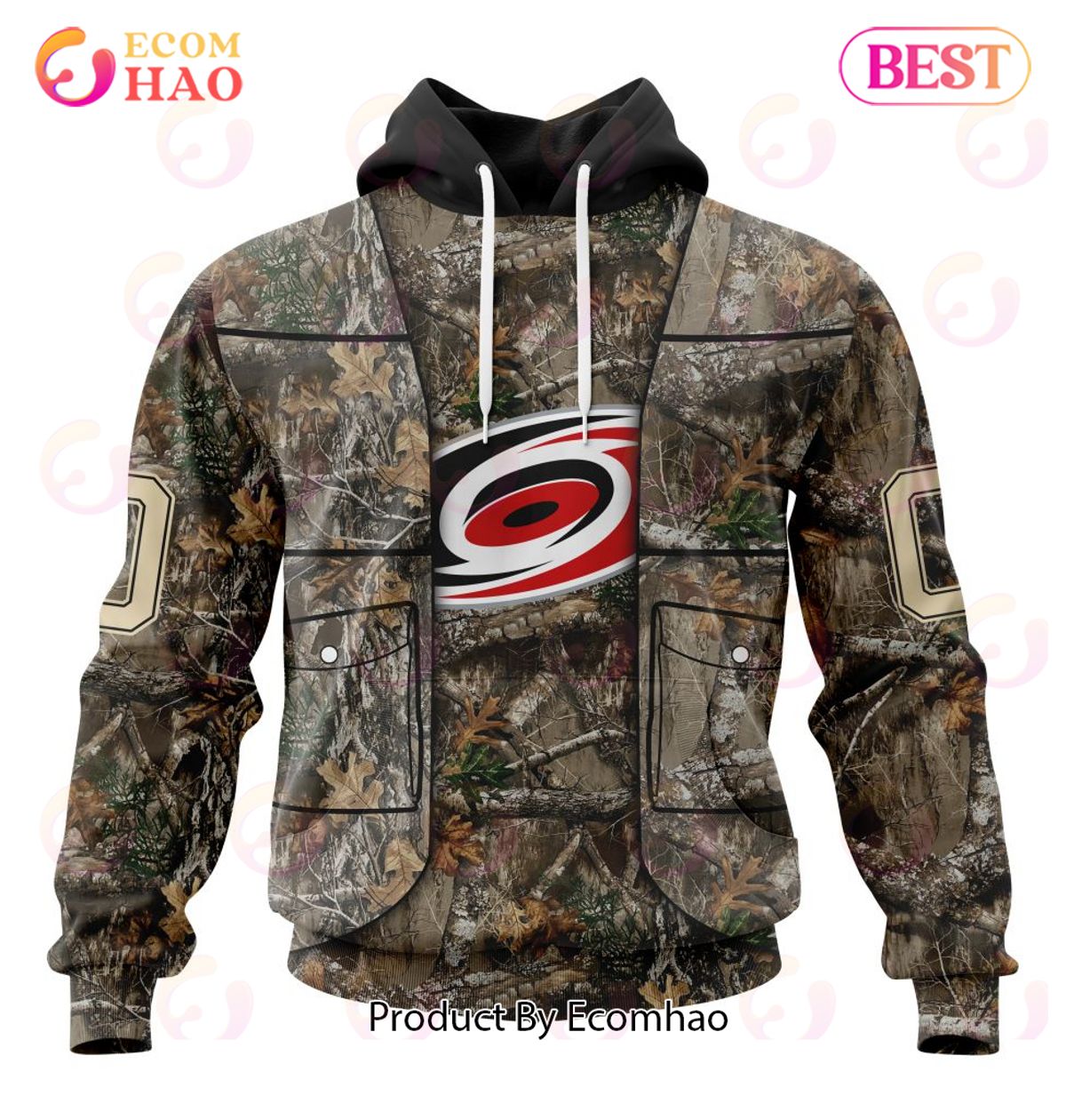 NHL Carolina Hurricanes Specialized Unisex Vest Kits With Realtree Camo 3D Hoodie