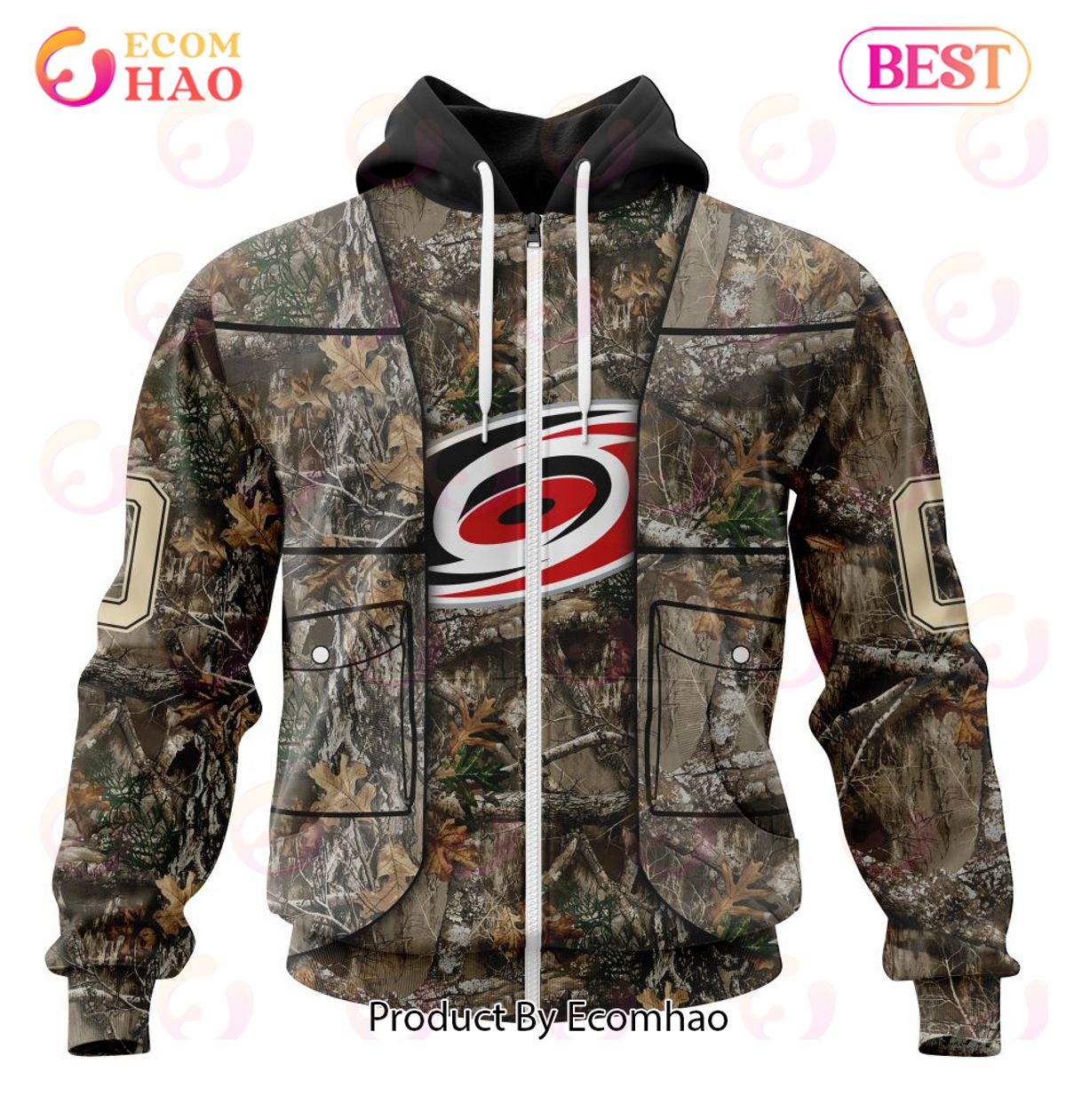 NHL Carolina Hurricanes Specialized Unisex Vest Kits With Realtree Camo 3D Hoodie