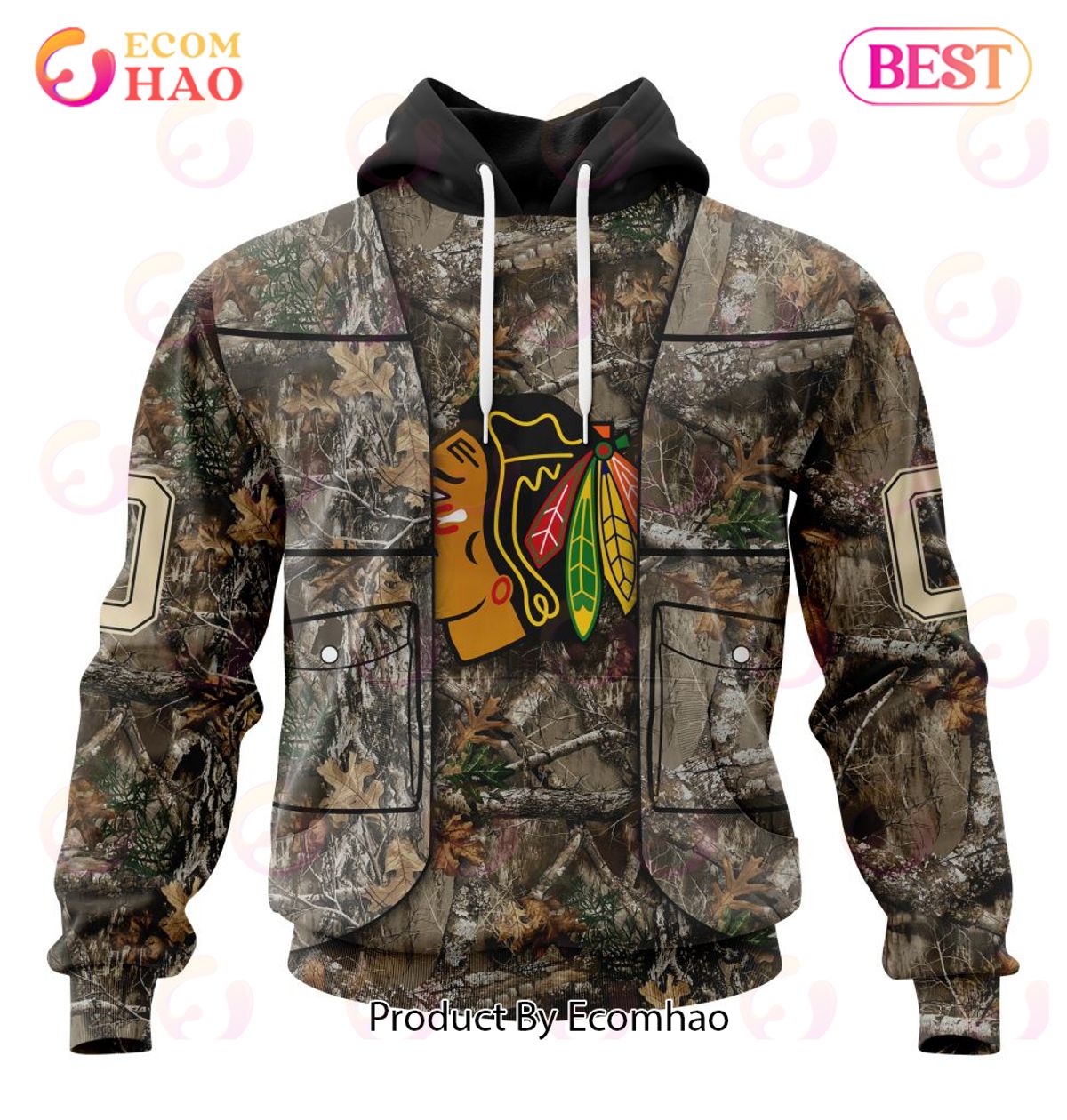 NHL Chicago BlackHawks Specialized Unisex Vest Kits With Realtree Camo 3D Hoodie