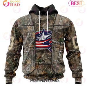 NHL Columbus Blue Jackets Specialized Unisex Vest Kits With Realtree Camo 3D Hoodie