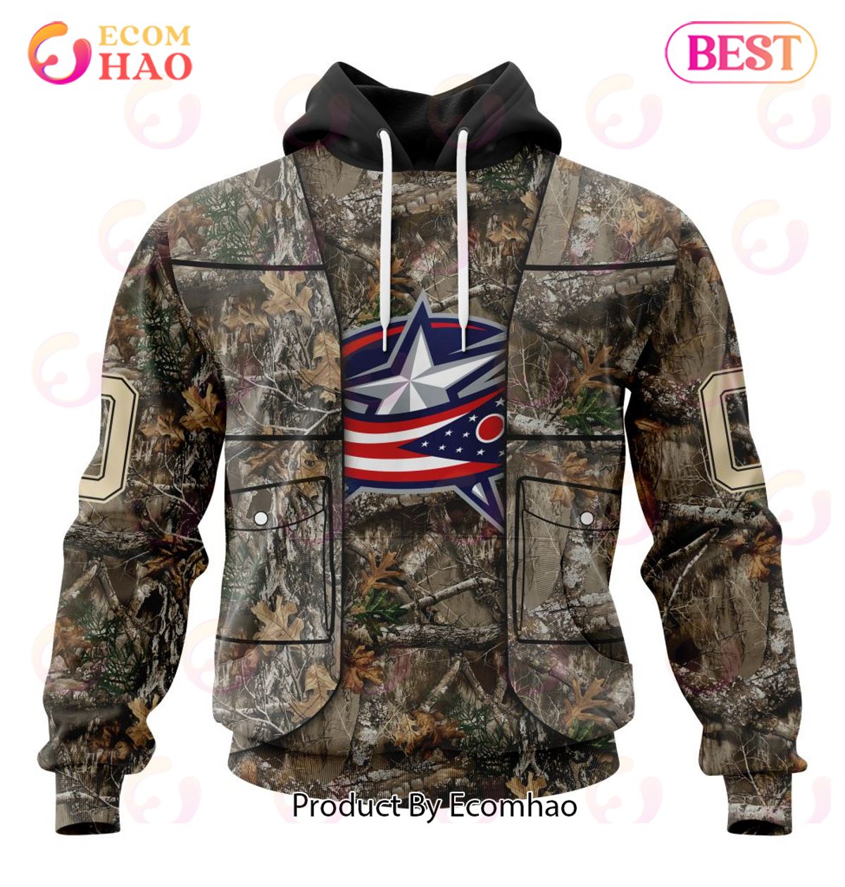 NHL Columbus Blue Jackets Specialized Unisex Vest Kits With Realtree Camo 3D Hoodie
