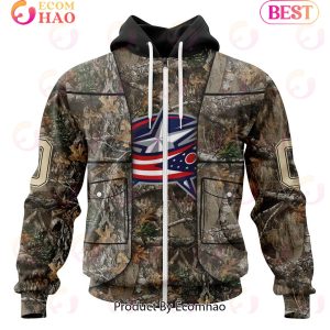 NHL Columbus Blue Jackets Specialized Unisex Vest Kits With Realtree Camo 3D Hoodie