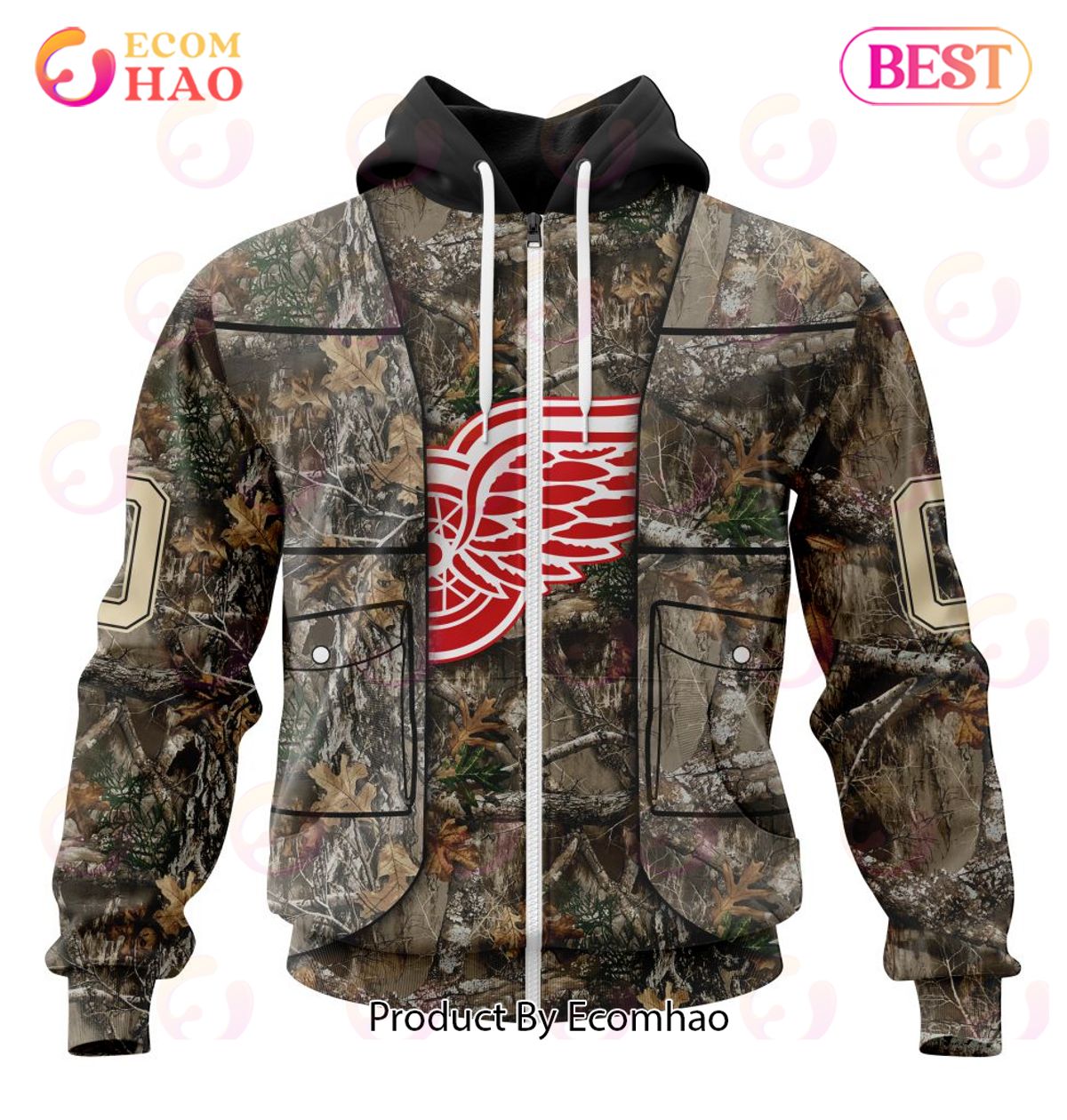 NHL Detroit Red Wings Specialized Unisex Vest Kits With Realtree Camo 3D Hoodie