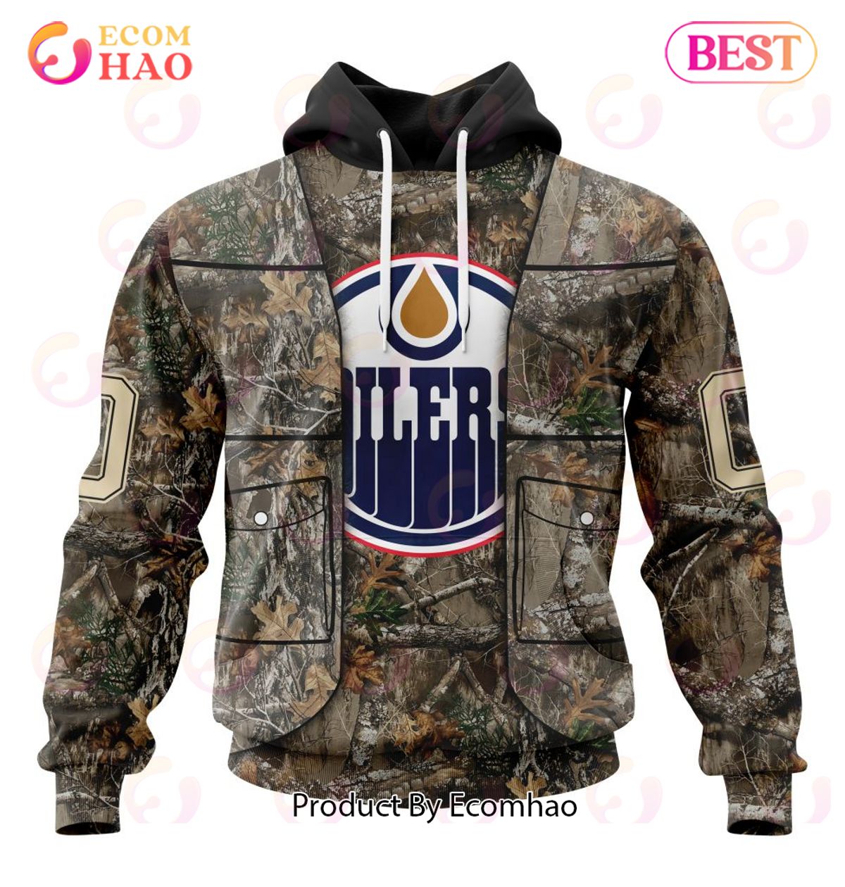 NHL Edmonton Oilers Specialized Unisex Vest Kits With Realtree Camo 3D Hoodie