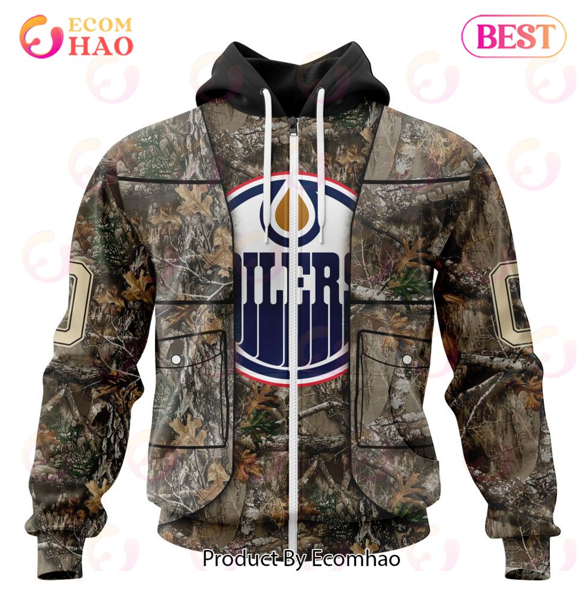 NHL Edmonton Oilers Specialized Unisex Vest Kits With Realtree Camo 3D Hoodie