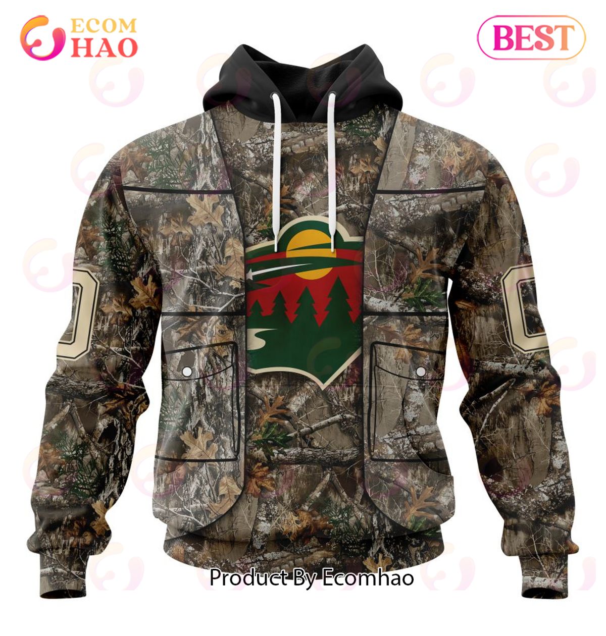 NHL Minnesota Wild Specialized Unisex Vest Kits With Realtree Camo 3D Hoodie