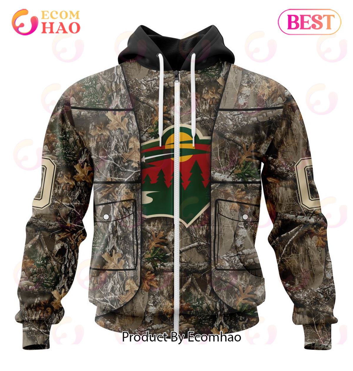 NHL Minnesota Wild Specialized Unisex Vest Kits With Realtree Camo 3D Hoodie