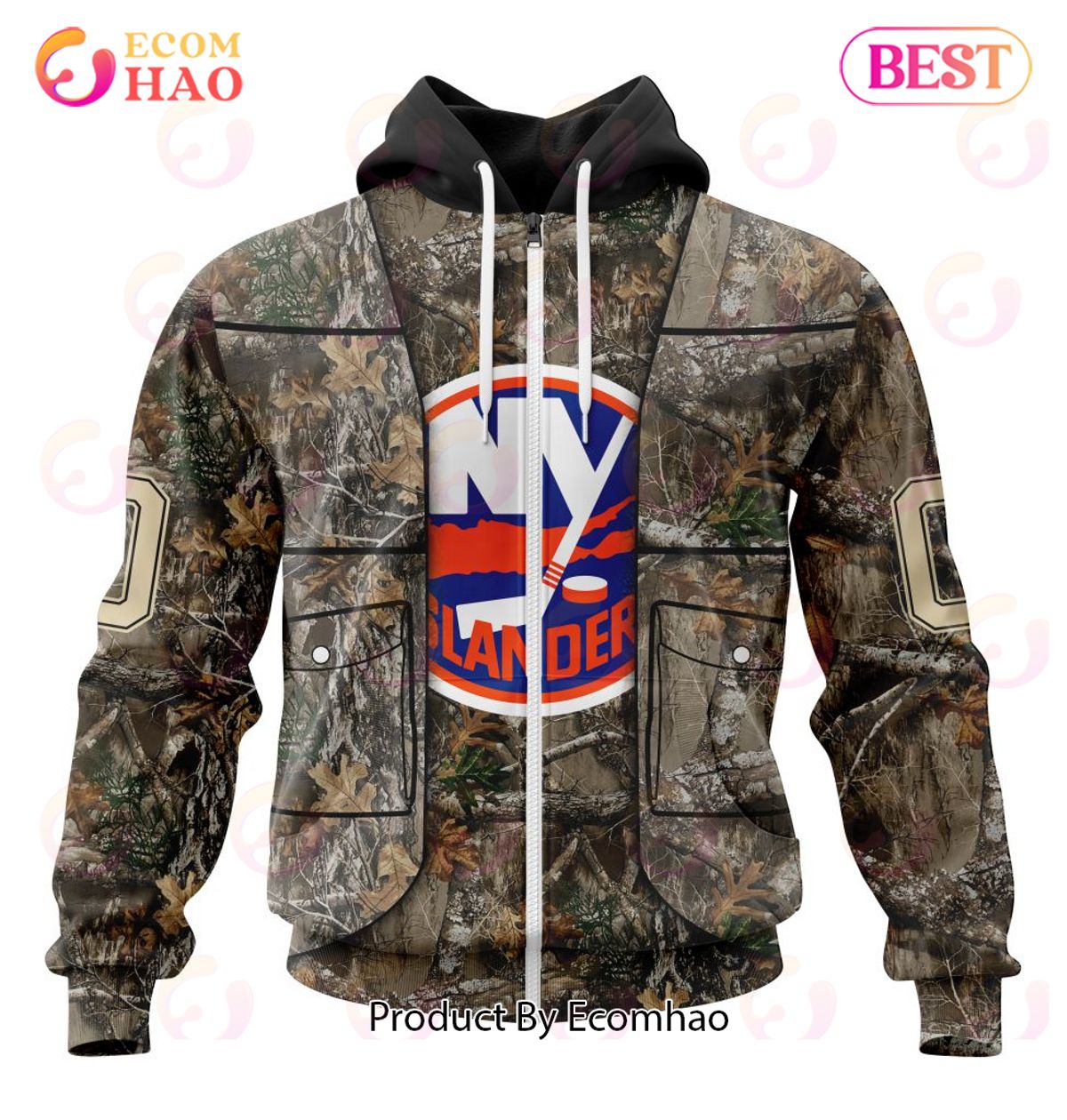 NHL New York Islanders Specialized Unisex Vest Kits With Realtree Camo 3D Hoodie