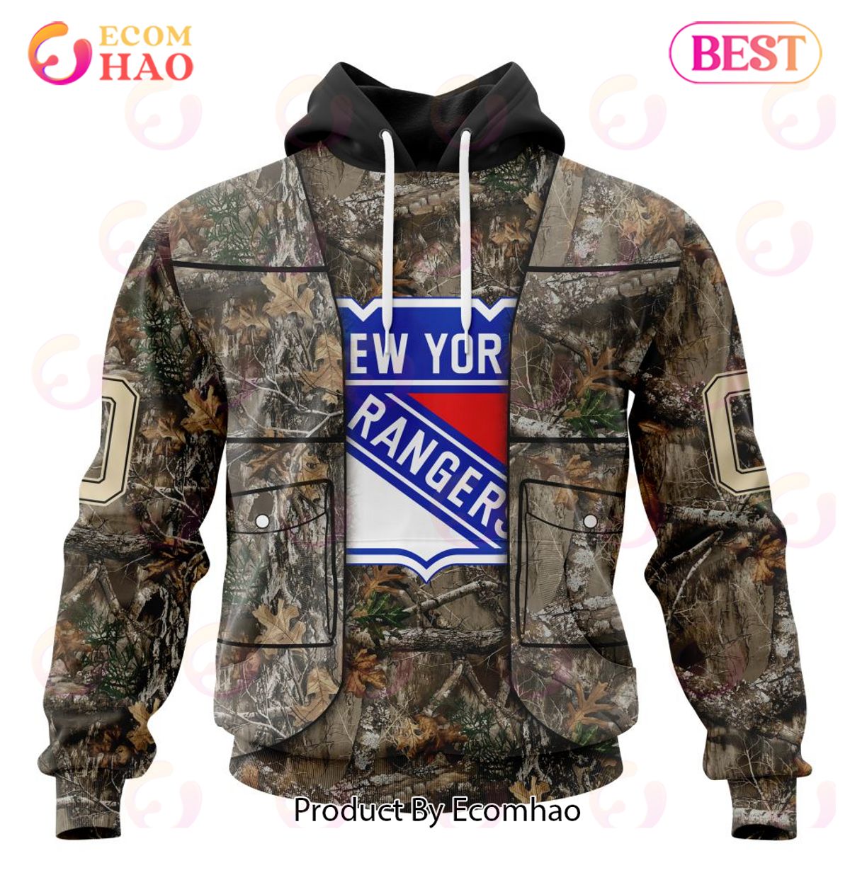NHL New York Rangers Specialized Unisex Vest Kits With Realtree Camo 3D Hoodie