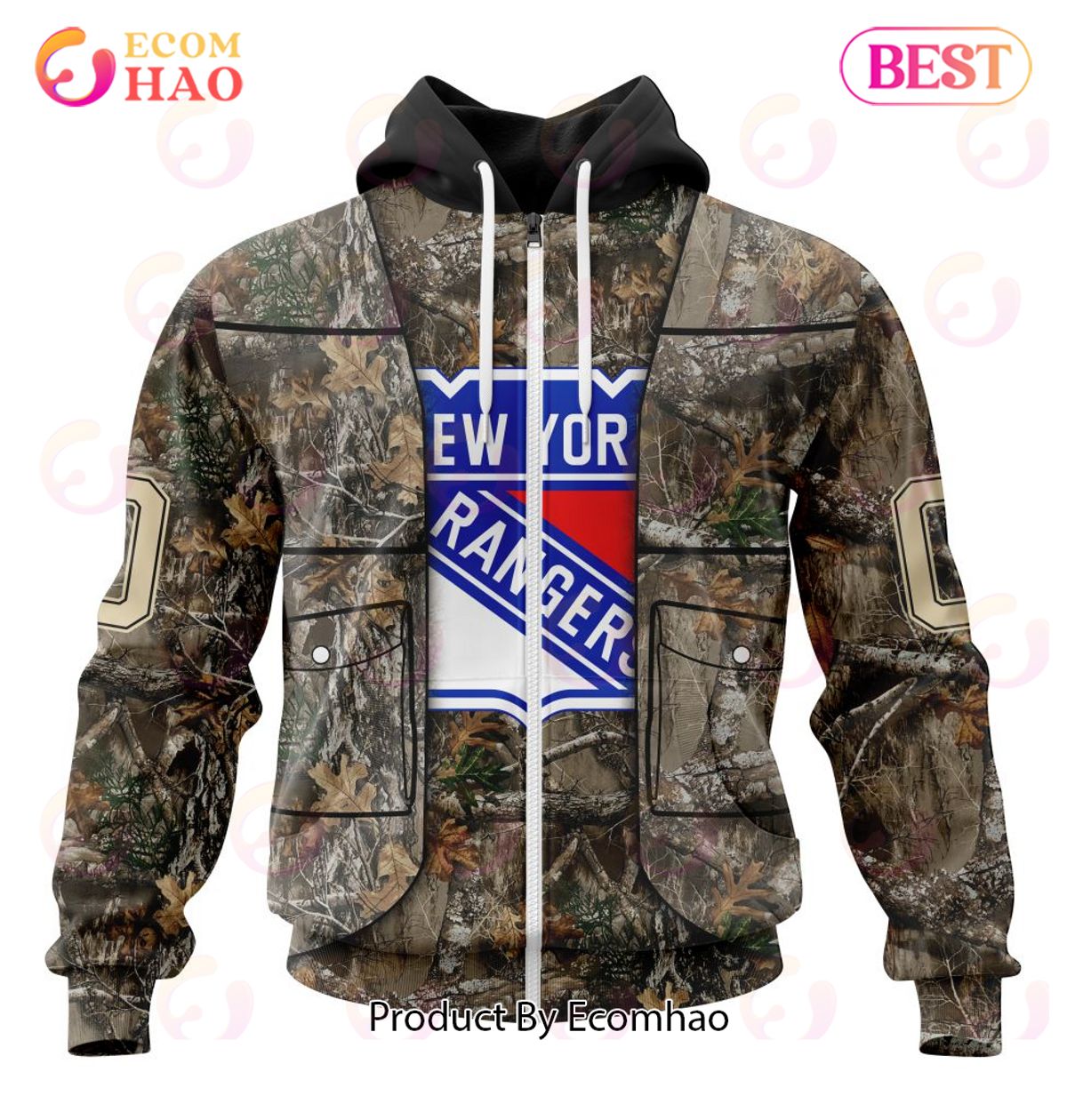 NHL New York Rangers Specialized Unisex Vest Kits With Realtree Camo 3D Hoodie