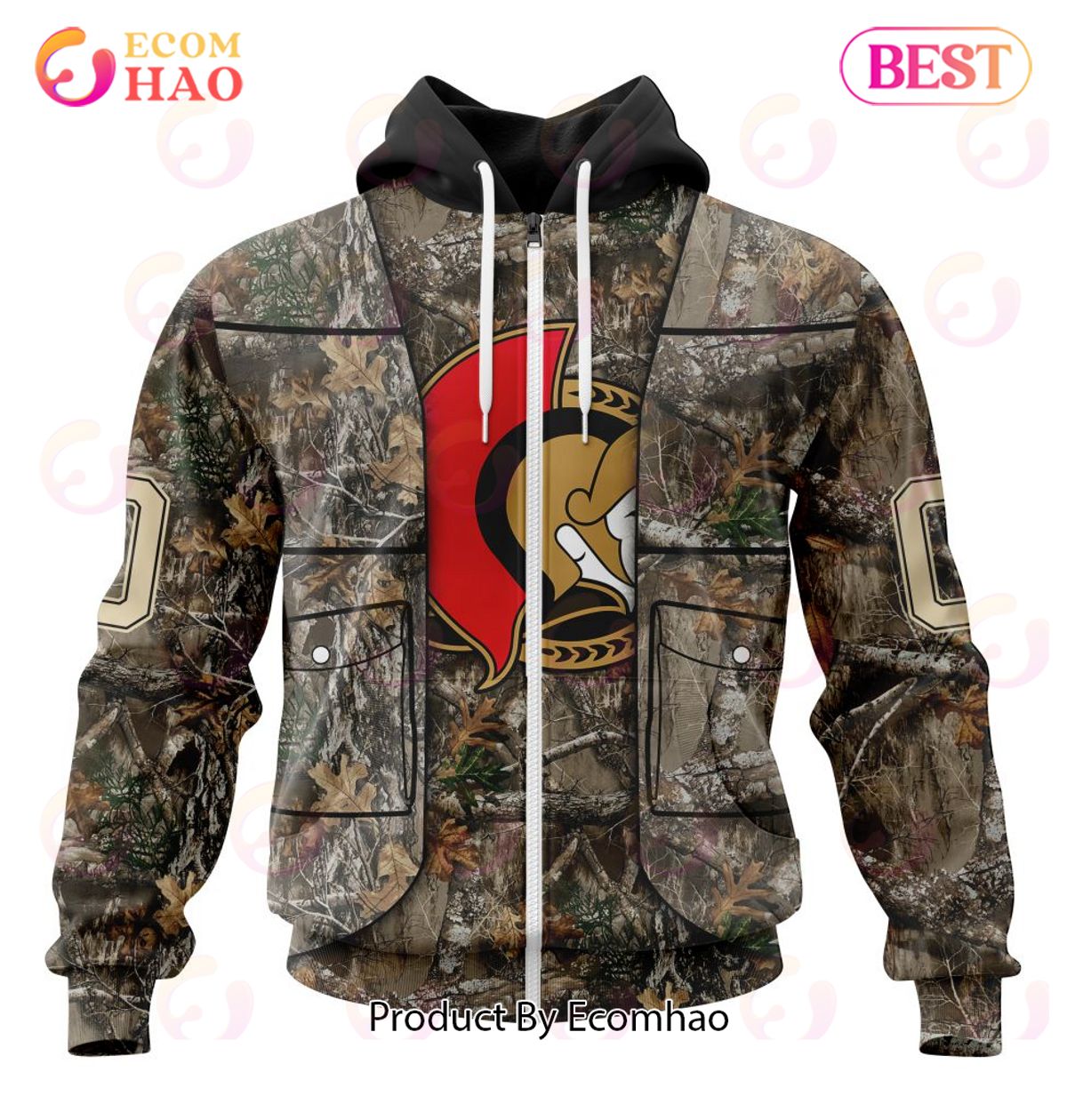 NHL Ottawa Senators Specialized Unisex Vest Kits With Realtree Camo 3D Hoodie