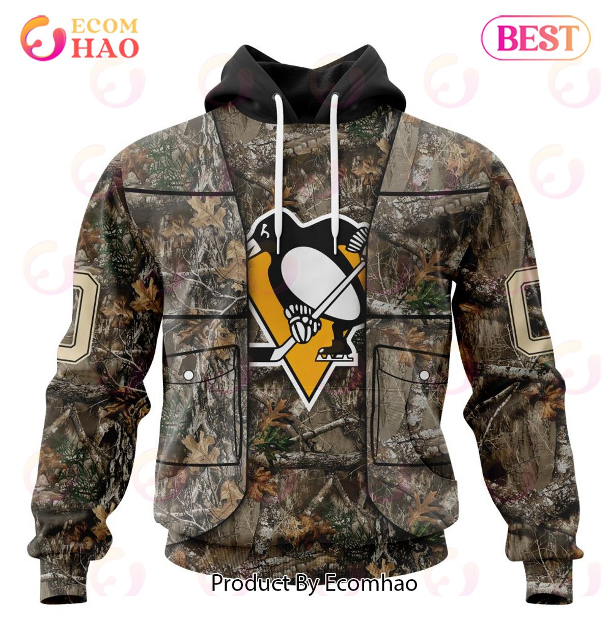 NHL Pittsburgh Penguins Specialized Unisex Vest Kits With Realtree Camo 3D Hoodie