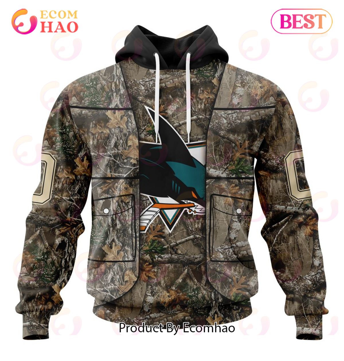 NHL San Jose Sharks Specialized Unisex Vest Kits With Realtree Camo 3D Hoodie