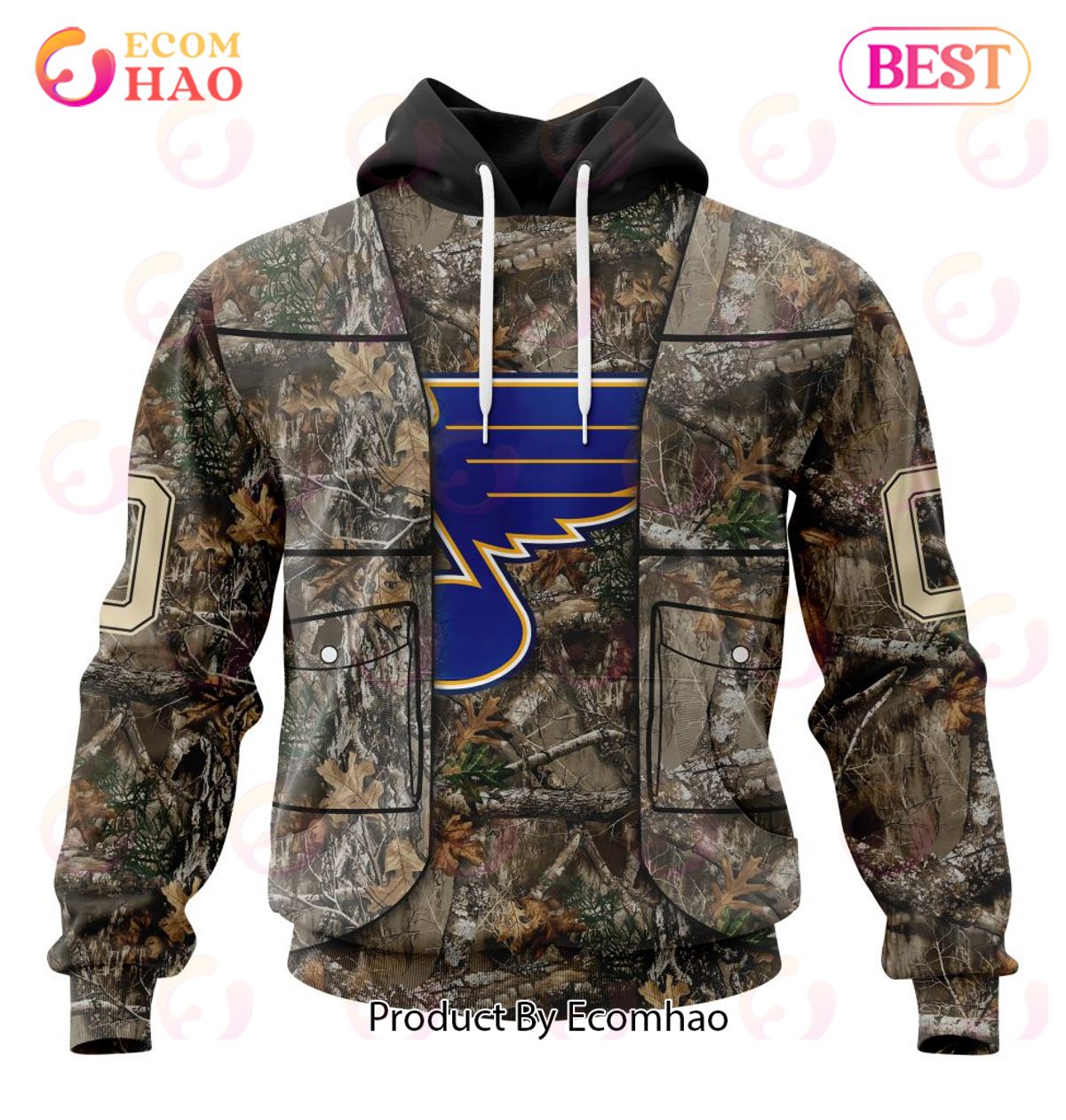 NHL St. Louis Blues Specialized Unisex Vest Kits With Realtree Camo 3D Hoodie