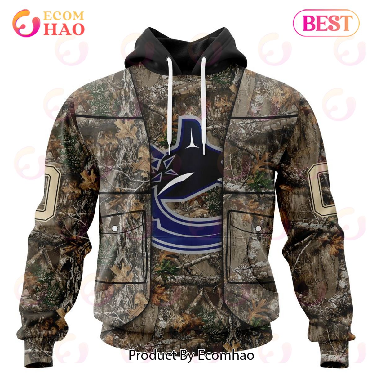 NHL Vancouver Canucks Specialized Unisex Vest Kits With Realtree Camo 3D Hoodie