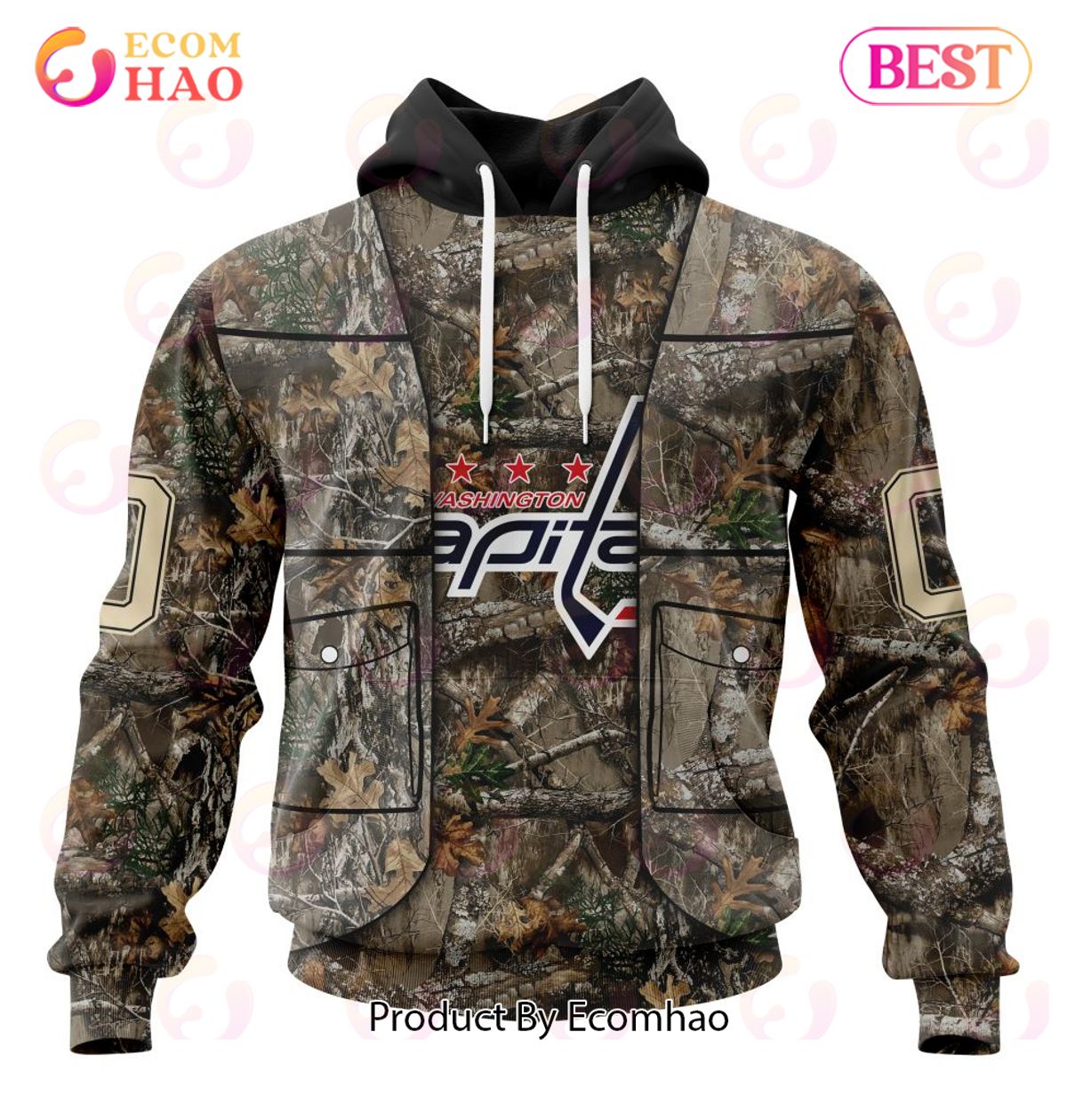 NHL Washington Capitals Specialized Unisex Vest Kits With Realtree Camo 3D Hoodie