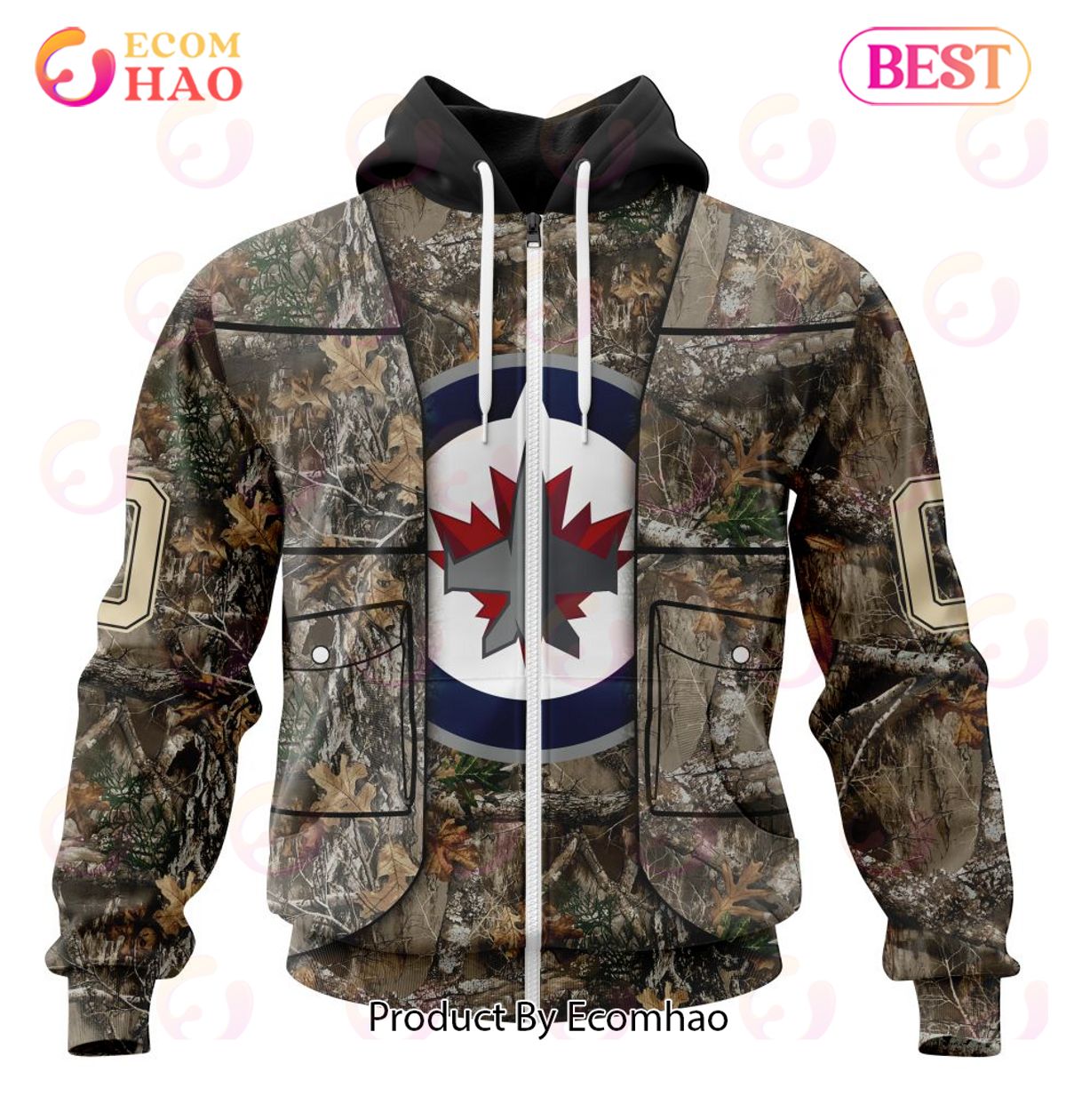 NHL Winnipeg Jets Specialized Unisex Vest Kits With Realtree Camo 3D Hoodie