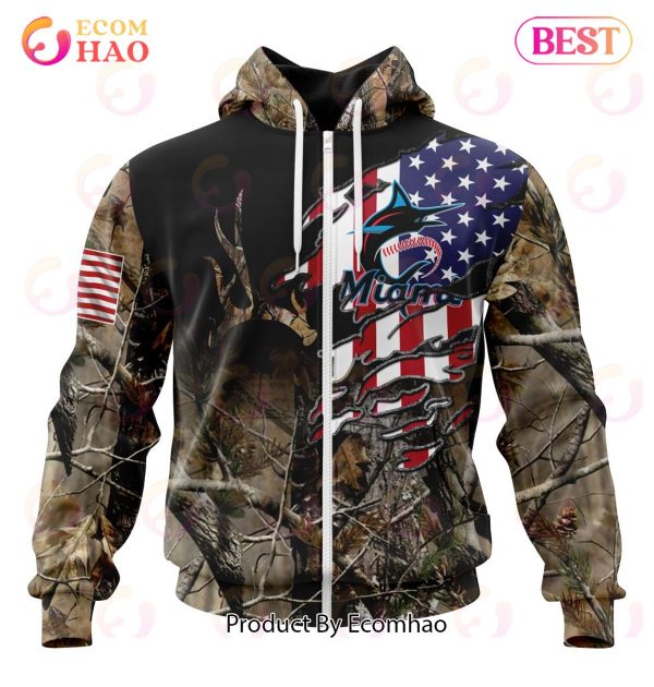 MLB Miami Marlins Special Camo Realtree Hunting 3D Hoodie