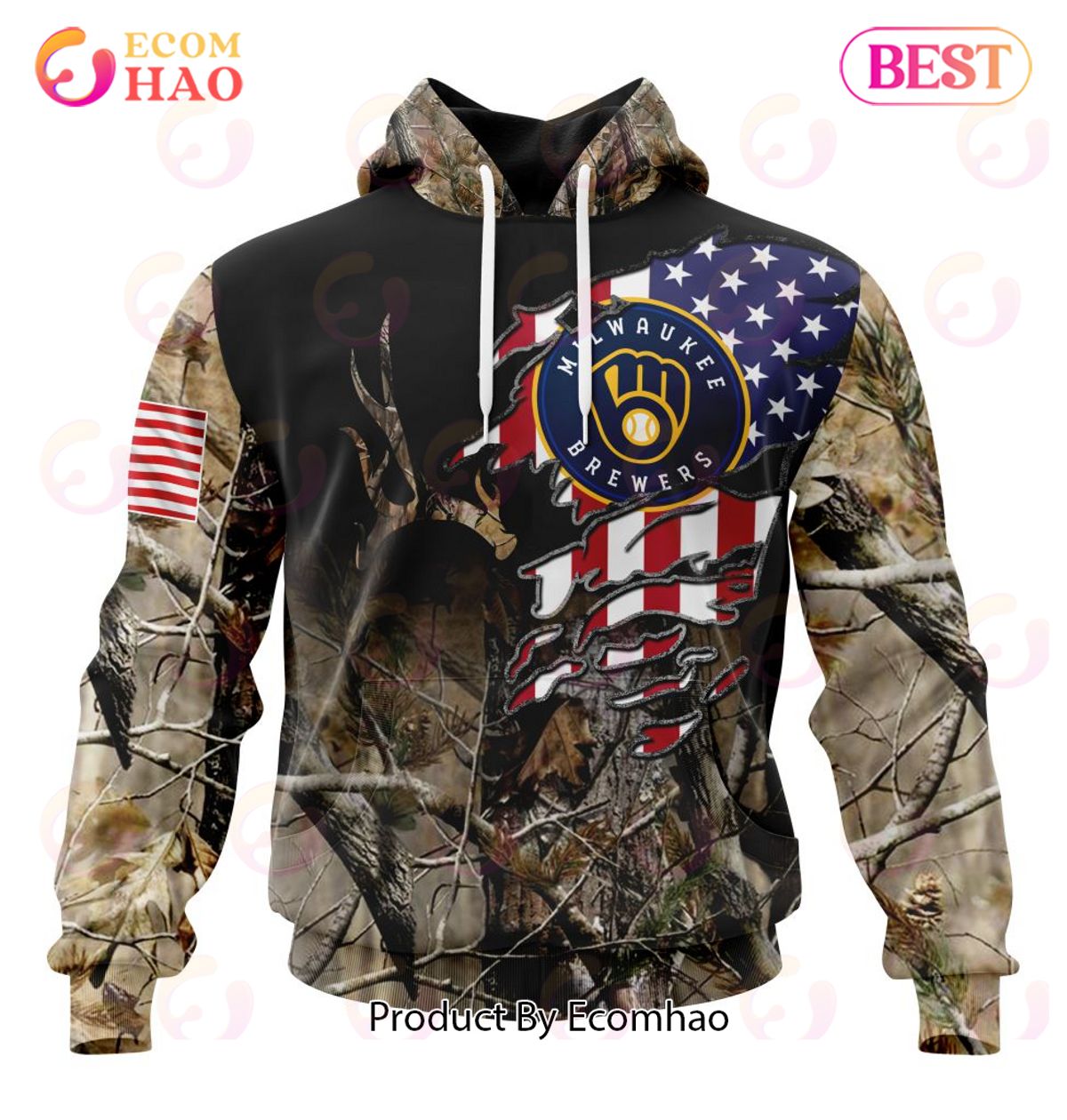 MLB Milwaukee Brewers Special Camo Realtree Hunting 3D Hoodie