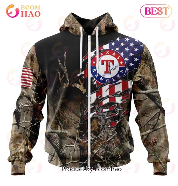 MLB Texas Rangers Special Camo Realtree Hunting 3D Hoodie
