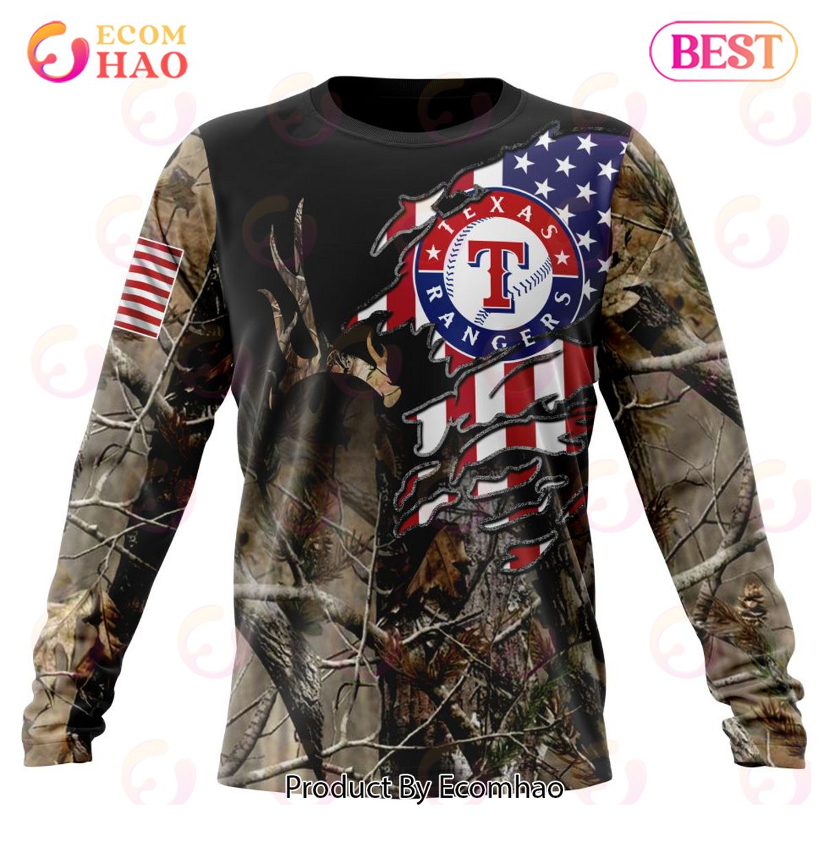 MLB Texas Rangers Special Camo Realtree Hunting 3D Hoodie