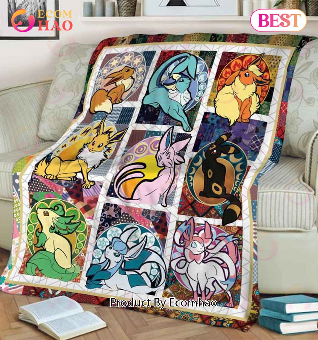 Pokemon Eevee Evolution Fairy Type Lover Quilt, Fleece Blanket, Sherpa Fleece Blanket