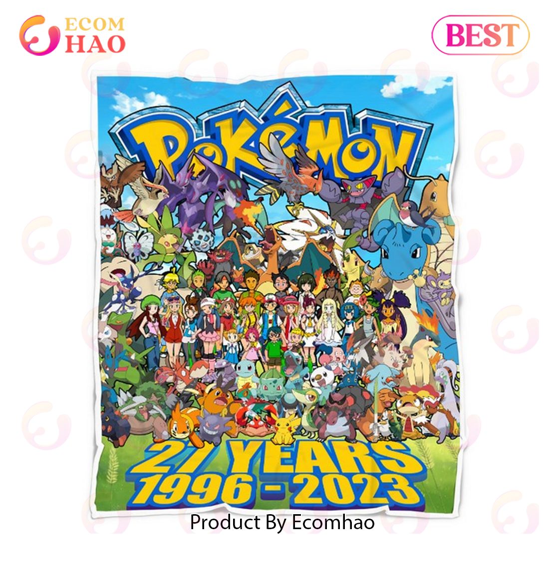 Pokemon Final 27 Years 1996 - 2023 Quilt, Fleece Blanket, Sherpa Fleece Blanket