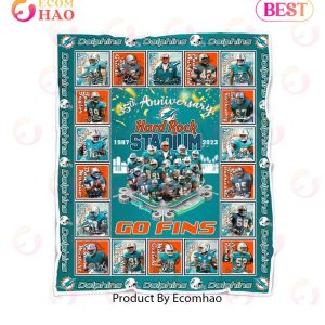 Hard Rock Stadium 1987 – 2023 Go Fins Quilt, Fleece Blanket, Sherpa Fleece Blanket