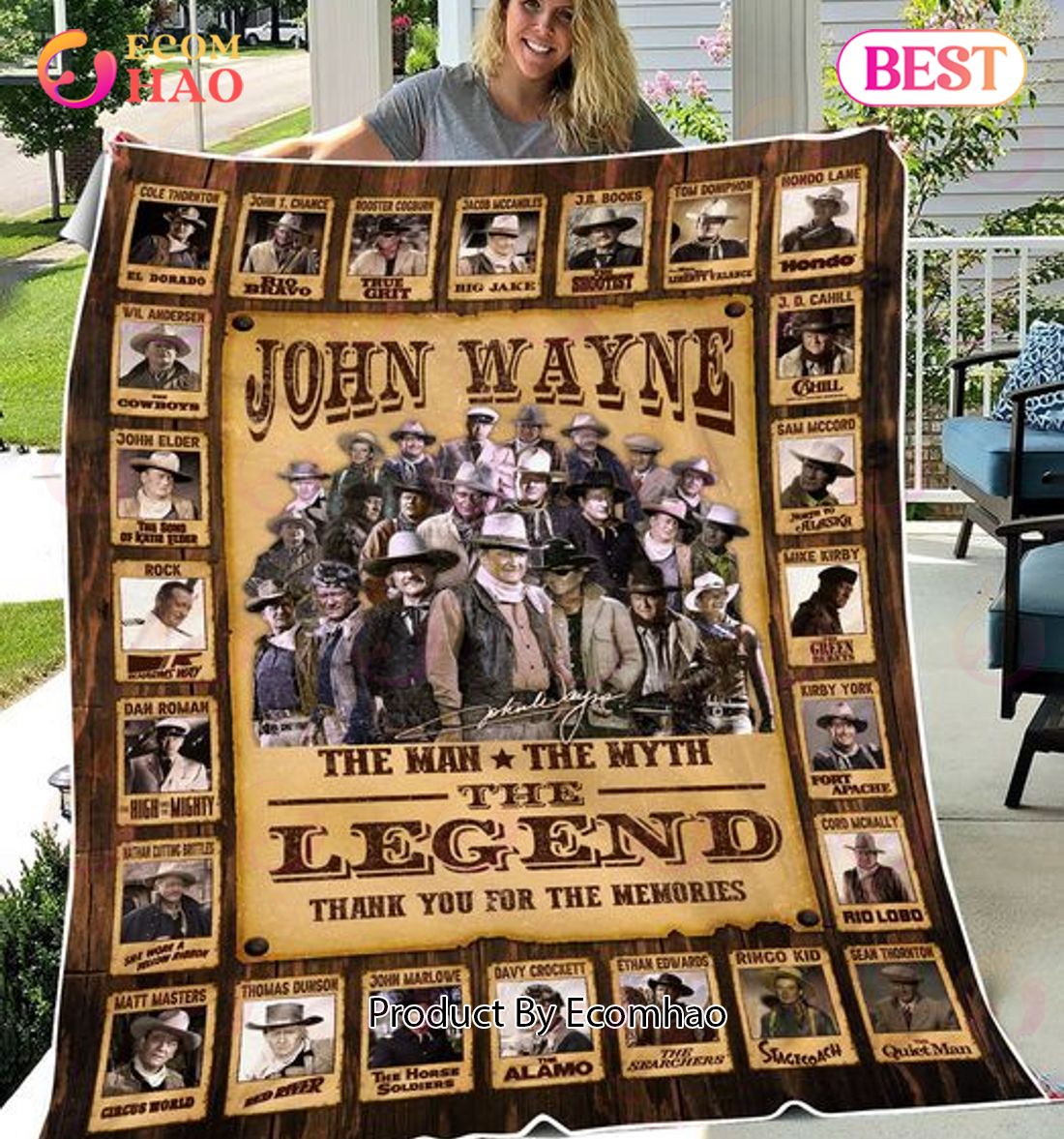 John Wayne Vintage The Duke The Man The Legend Quilt, Fleece Blanket, Sherpa Fleece Blanket