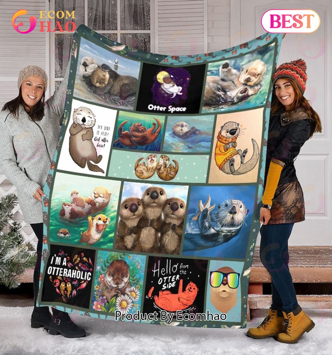 Otter Space Blanket I'm A Otteraholic Quilt, Fleece Blanket, Sherpa Fleece Blanket