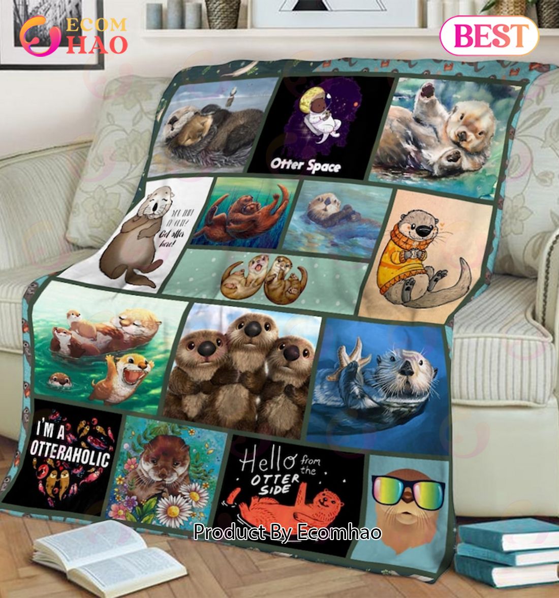 Otter Space Blanket I'm A Otteraholic Quilt, Fleece Blanket, Sherpa Fleece Blanket