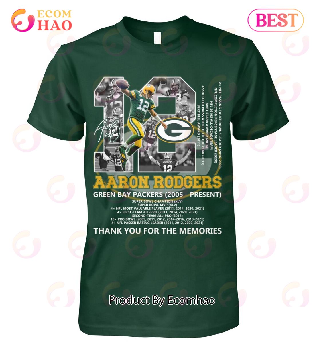 Green Bay Packers Aaron Rodgers #12 2-Time MVP Men's Green Shirt – Green  Bay Stuff