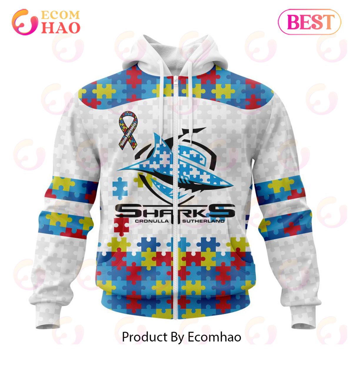 NRL Cronulla-Sutherland Sharks Autism Awareness Concept Kits 3D Hoodie