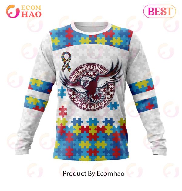NRL Manly Warringah Sea Eagles Autism Awareness Concept Kits 3D Hoodie