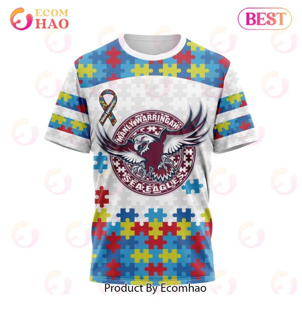 NRL Manly Warringah Sea Eagles Autism Awareness Concept Kits 3D Hoodie