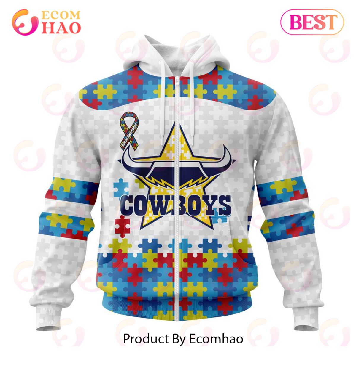 NRL North Queensland Cowboys Autism Awareness Concept Kits 3D Hoodie