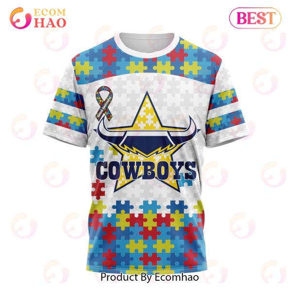 NRL North Queensland Cowboys Autism Awareness Concept Kits 3D Hoodie