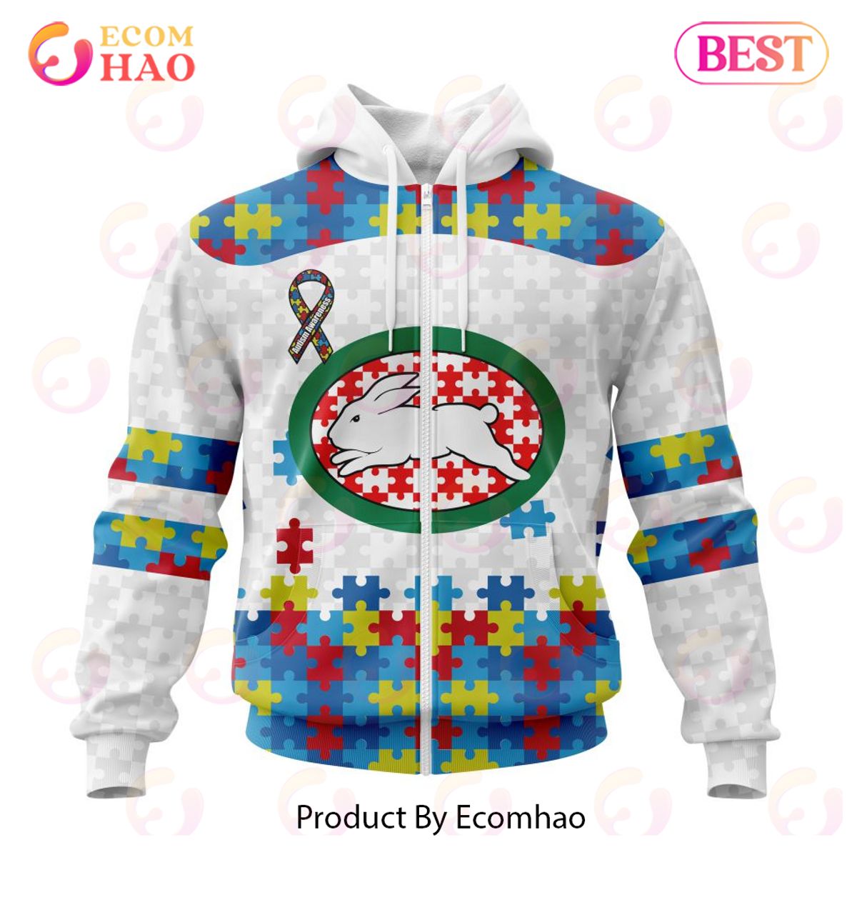 NRL South Sydney Rabbitohs Autism Awareness Concept Kits 3D Hoodie