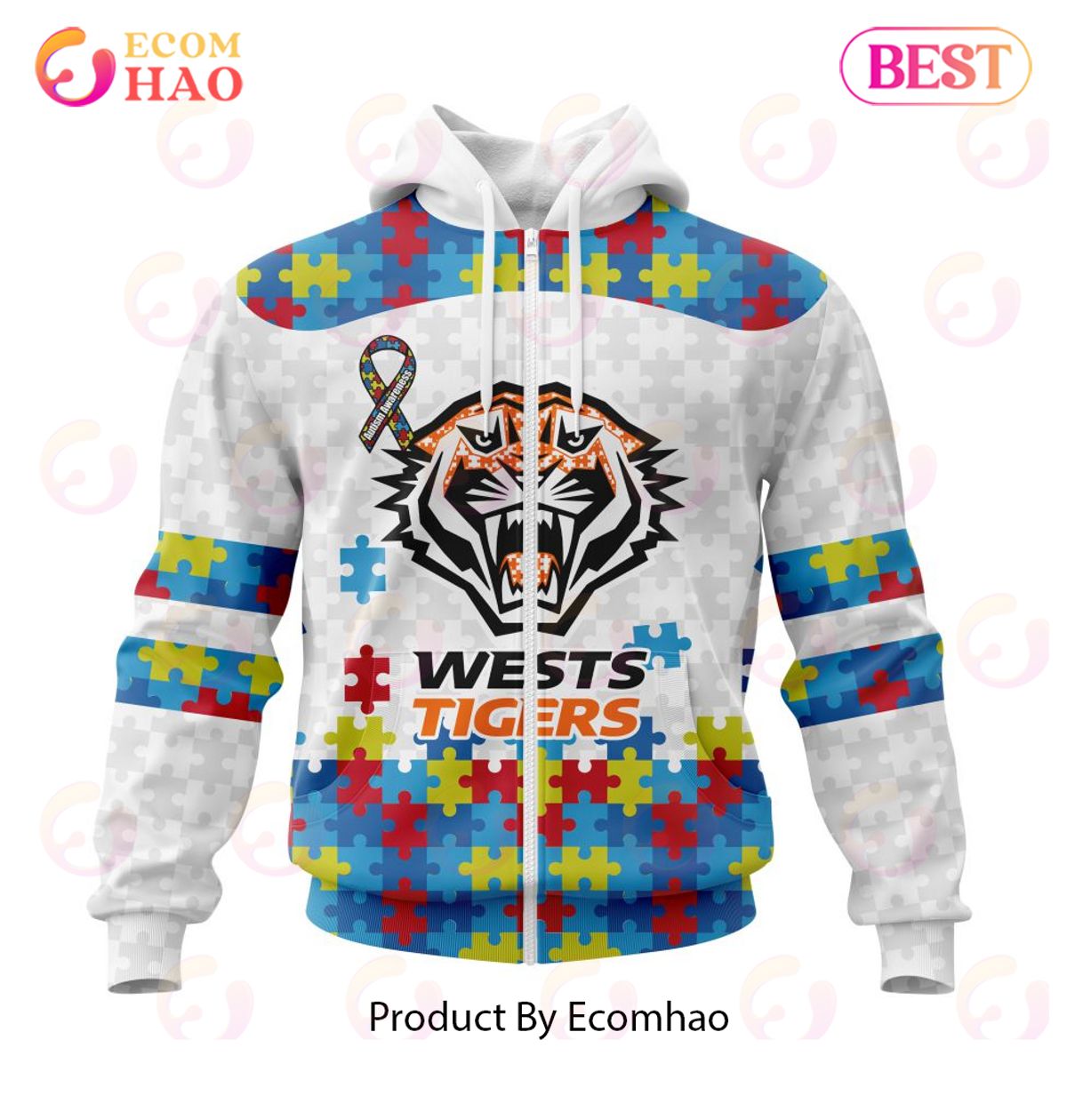 NRL Wests Tigers Autism Awareness Concept Kits 3D Hoodie