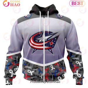 NHL Columbus Blue Jackets Specialized Sport Fights Again All Cancer 3D Hoodie