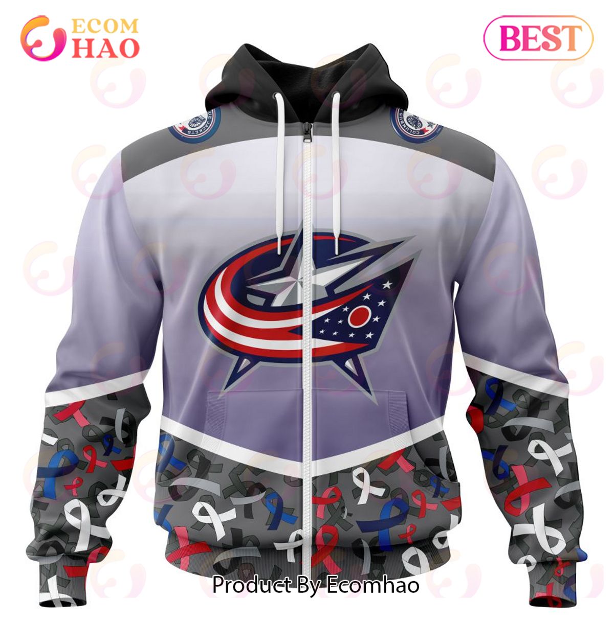 NHL Columbus Blue Jackets Specialized Sport Fights Again All Cancer 3D Hoodie